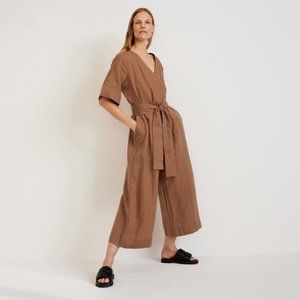 Everlane- Linen Cross-Front Jumpsuit, Size 6, Cocoa
